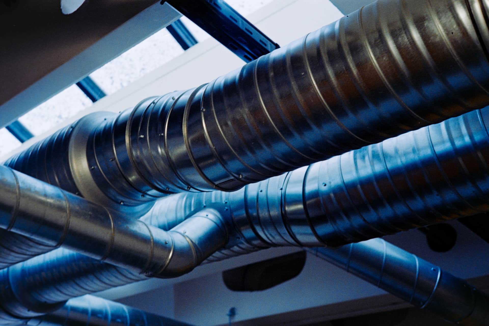 Metal ductwork in a residential mechanical room