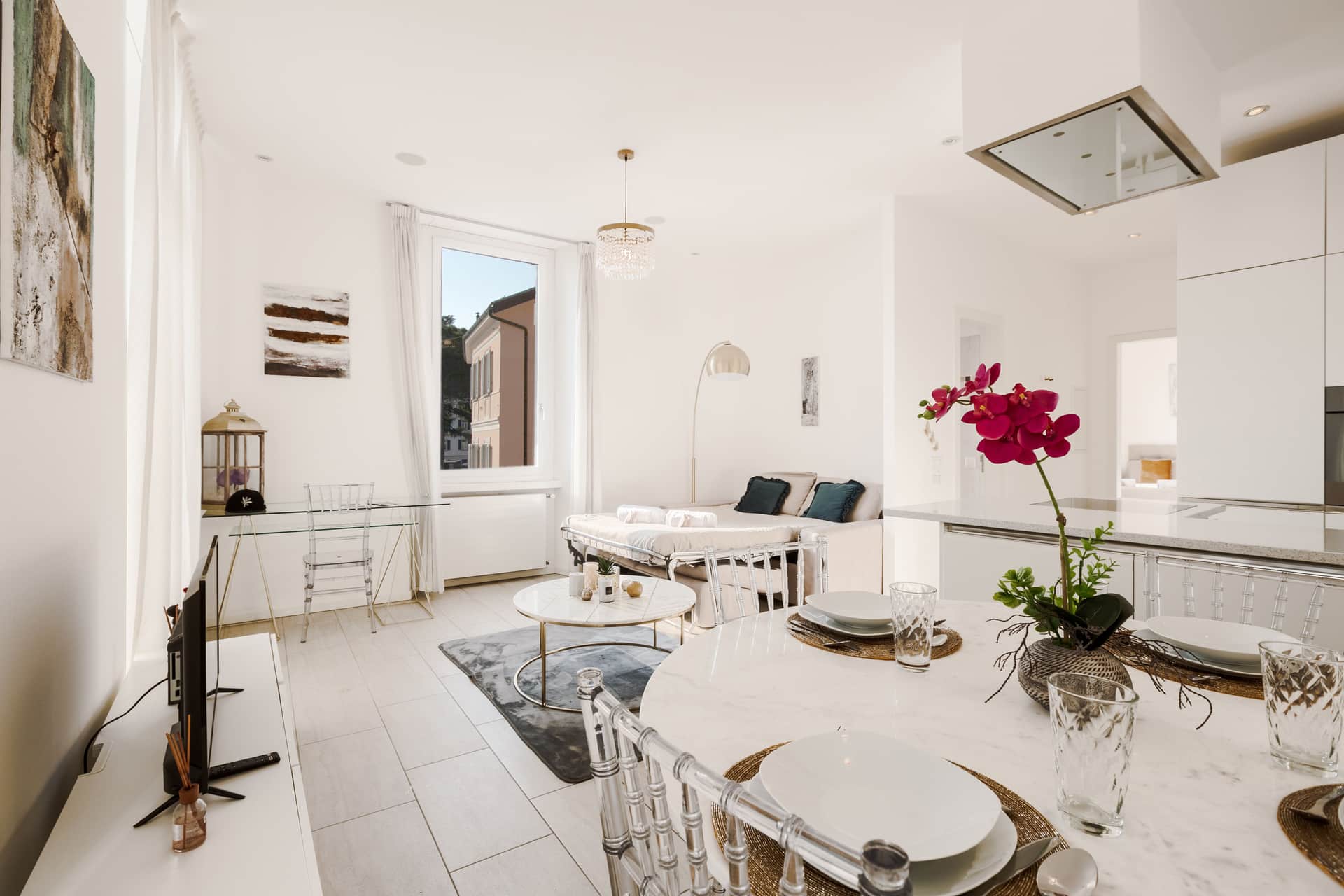 An open plan living and dining room in daylight