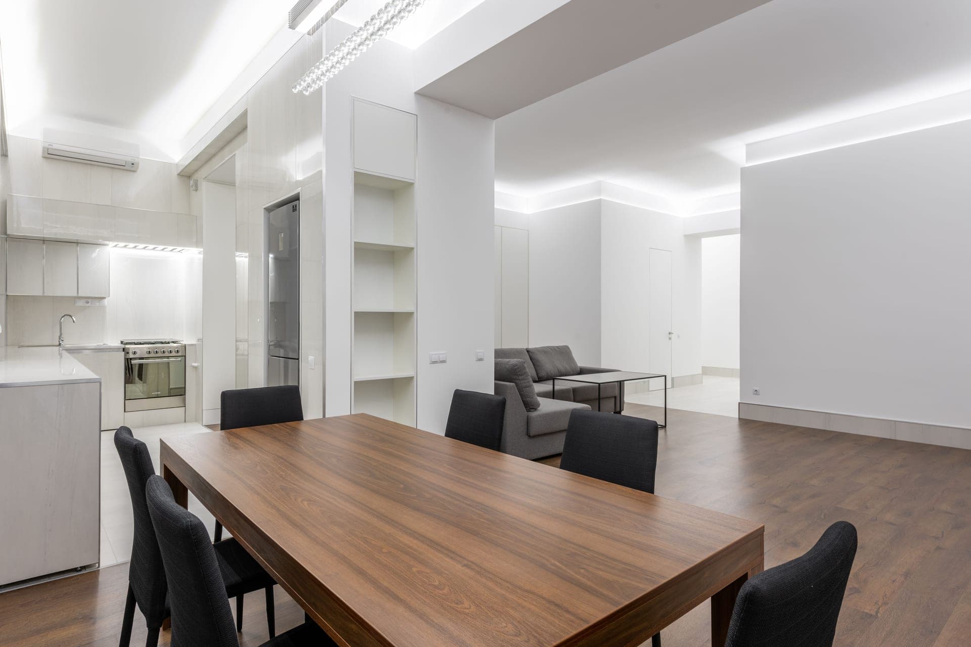 A calm, well-appointed dining area in a modern home